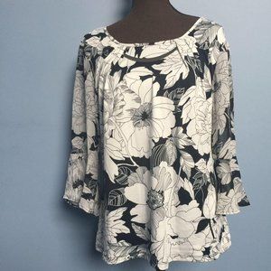 Erin Blair Floral Ruffle Bell-Sleeve Blouse